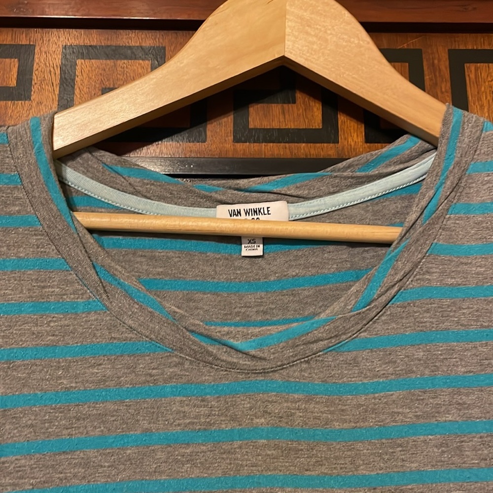 Van Winkle & Co Girls XS Striped Modal Top Teal Gray Short Sleeve Pajama Shirt - Picture 3 of 6